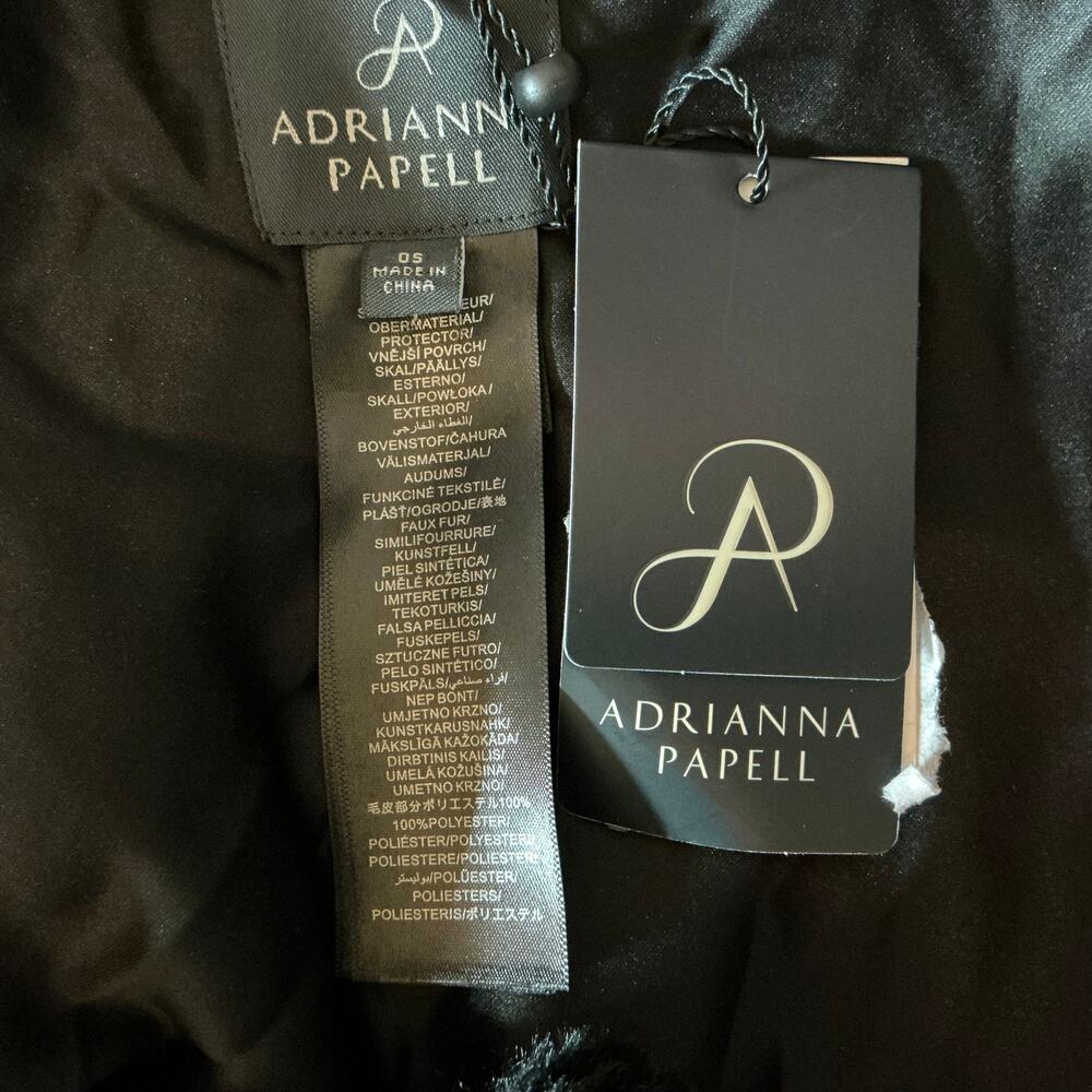 Adrianna Papell Black Faux Fur Shoulder Wrap Stole with Pearl Accent One Size - Picture 9 of 10